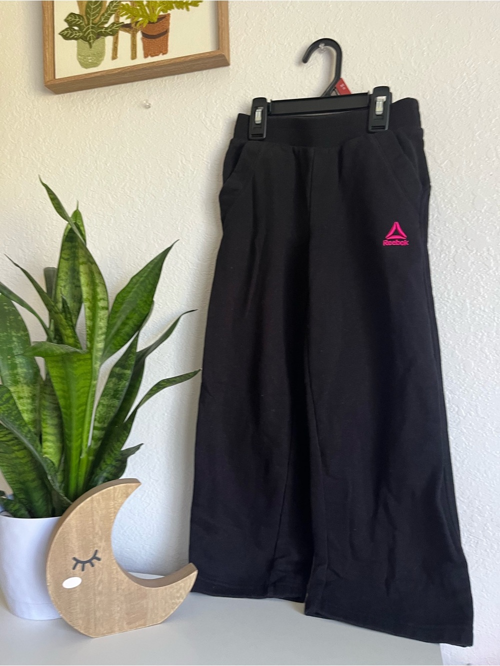 Reebok Kids Black Sweatpants with Pink Logo